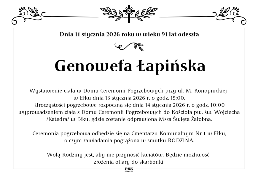 Genowefa Łapińska - nekrolog